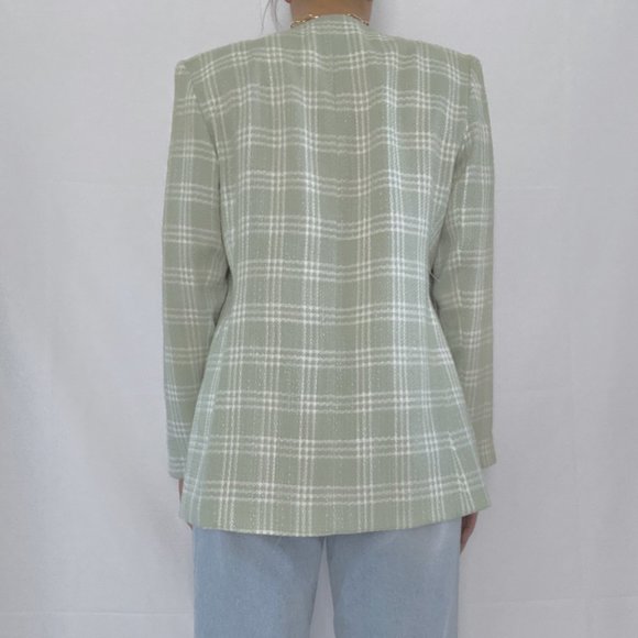 Vintage Pistachio & White Oversized Plaid Blazer - Picture 8 of 10